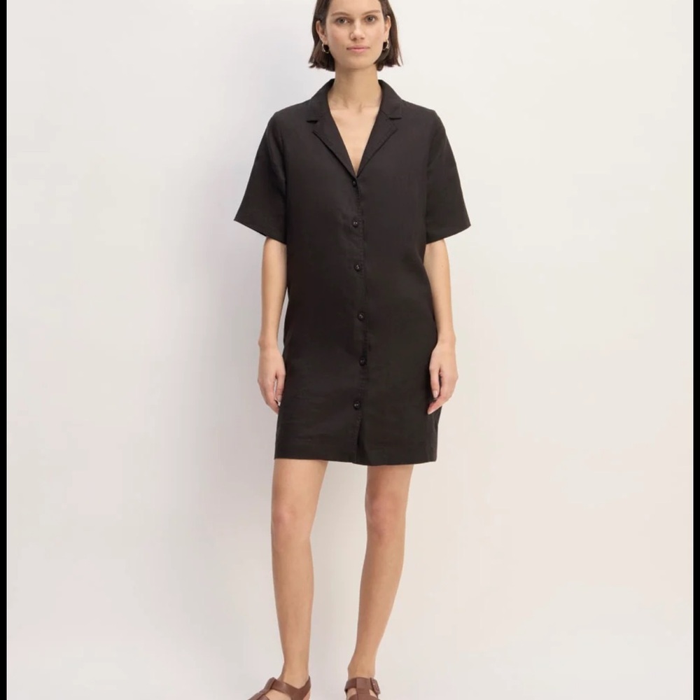 Everlane The Shirtdress Size Small in Black Linen Button Front Collar GUC